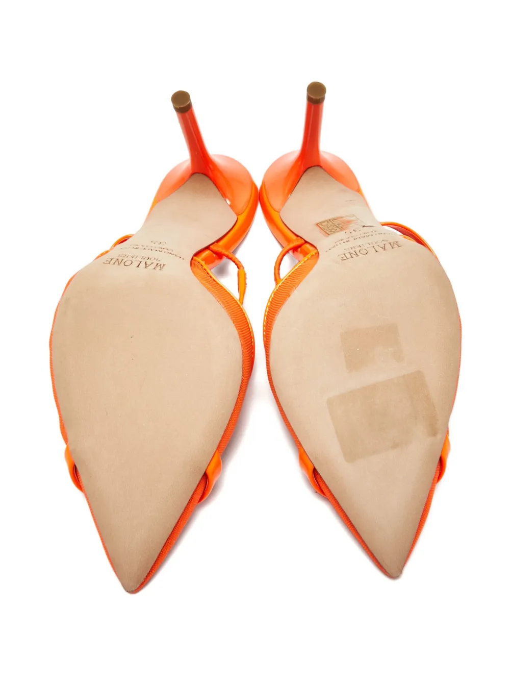 Pre-owned Malone Souliers 90mm Leather Heeled Mules In Orange
