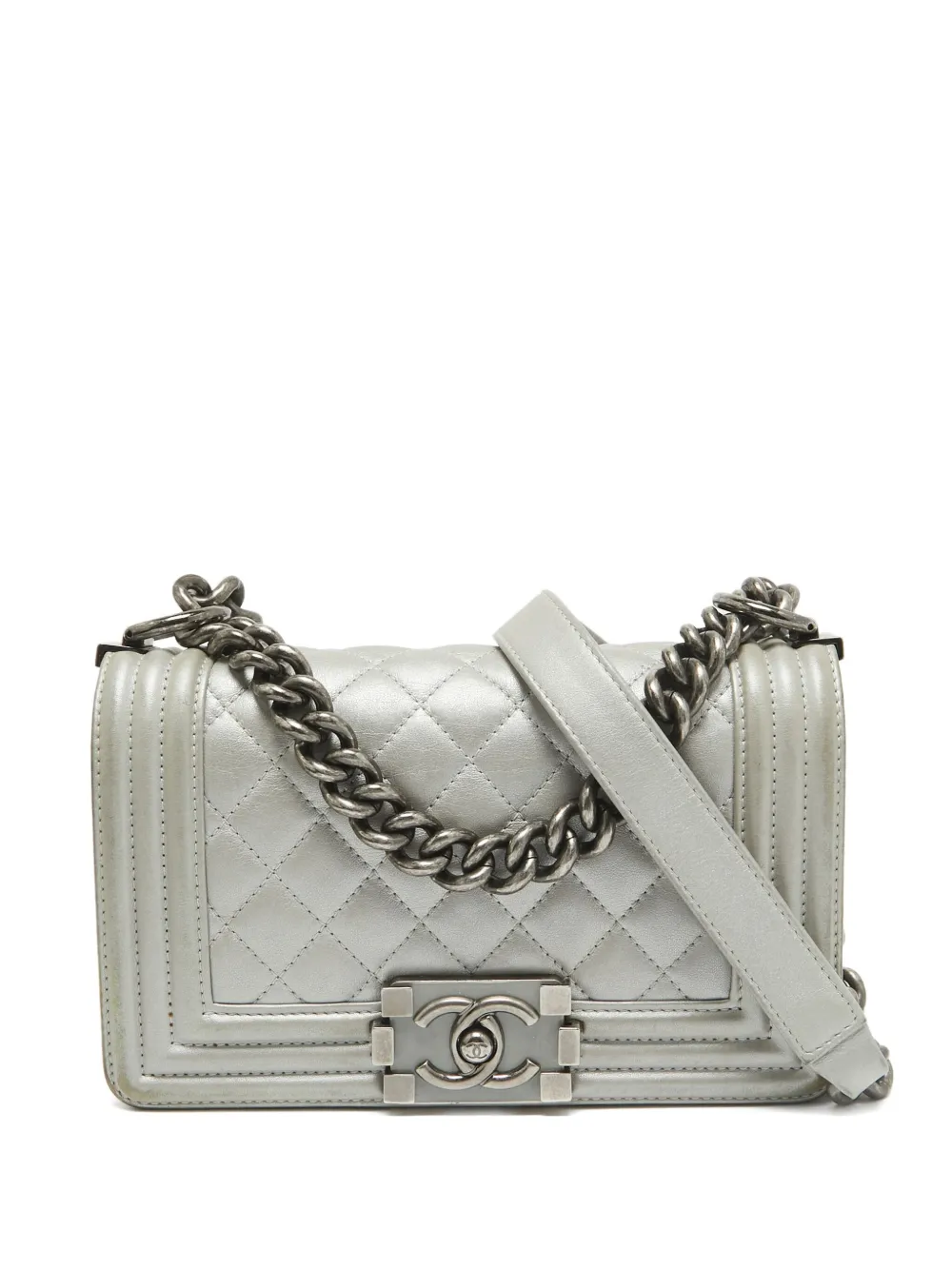 CHANEL Pre-Owned 2024 mini Boy Chanel quilted-leather shoulder bag | Grey | Image 1