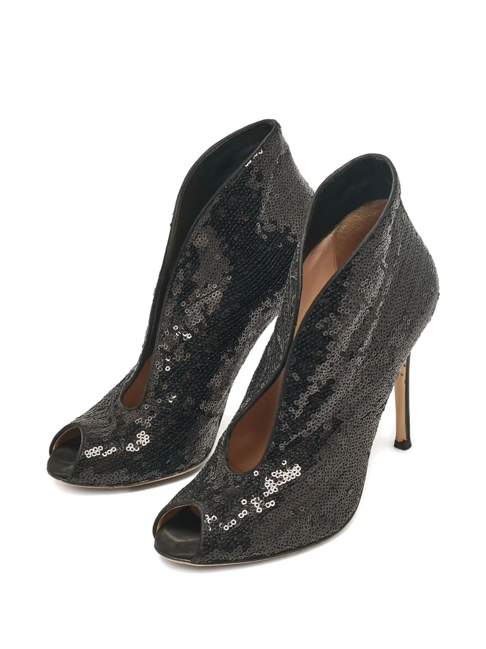 Gianvito Rossi 100 mm laarzen met open neus en pailletten - Zwart
