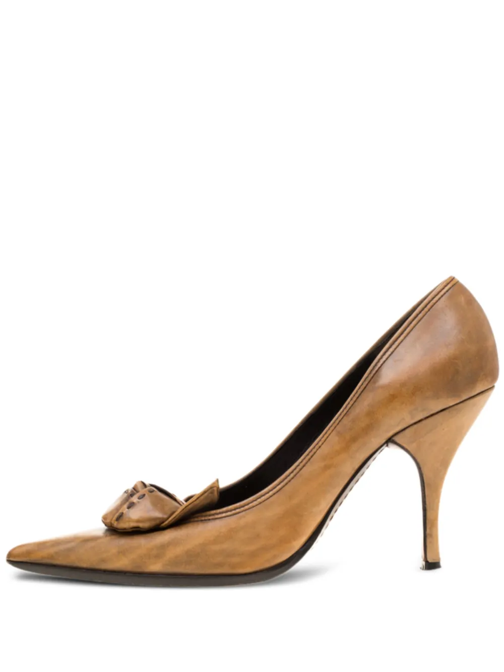 Prada Pre-Owned 100mm floral-appliqué leather pumps - ブラウン Prada Pre-Owned 100mm floral-appliqué leather pumps - ブラウン