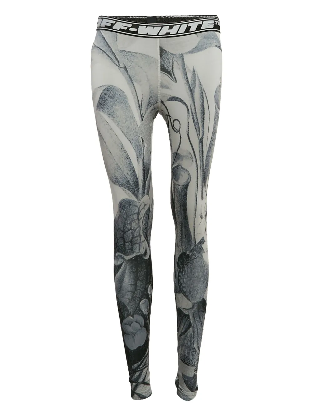 Pre-owned Off-white Floral-print Leggings In Gray