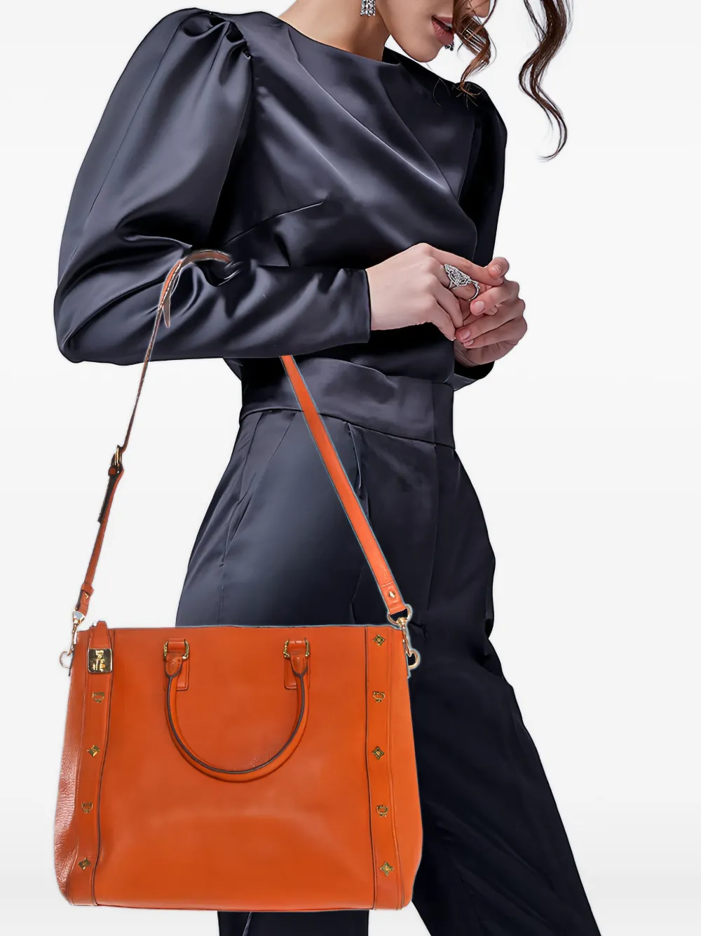 Pre-owned Mcm Leather Stud-detail Tote Bag