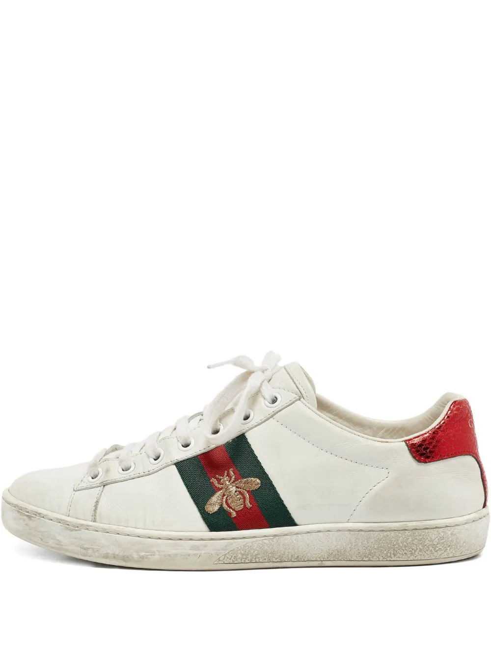 Gucci Pre-Owned Ace Web-stripe leather sneakers - ホワイト Gucci Pre-Owned Ace Web-stripe leather sneakers - ホワイト