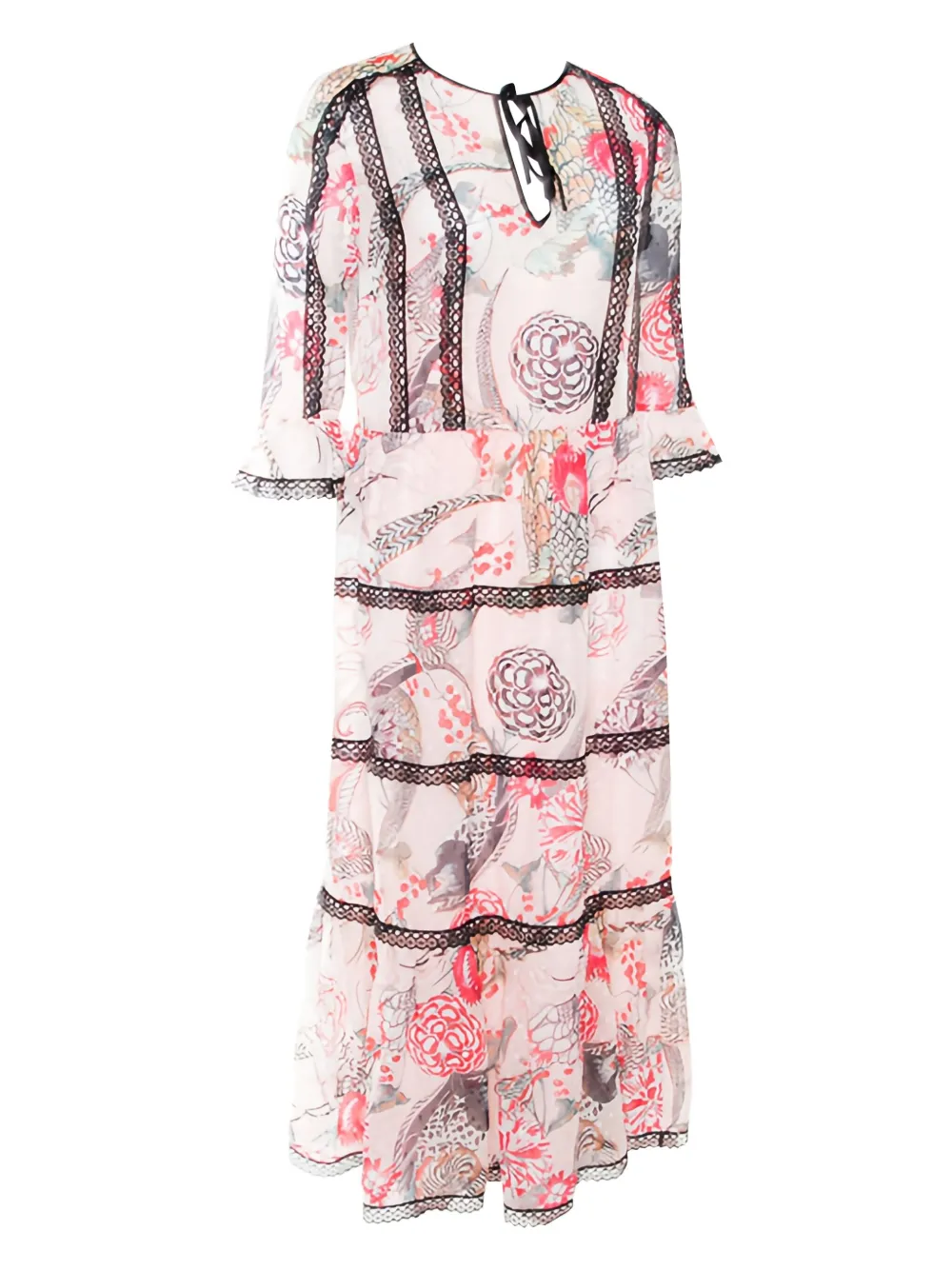Click to view more detailed imagery on our partner's website Pre-owned Temperley London Floral-print Lace-trim Maxi Dress In Neutral