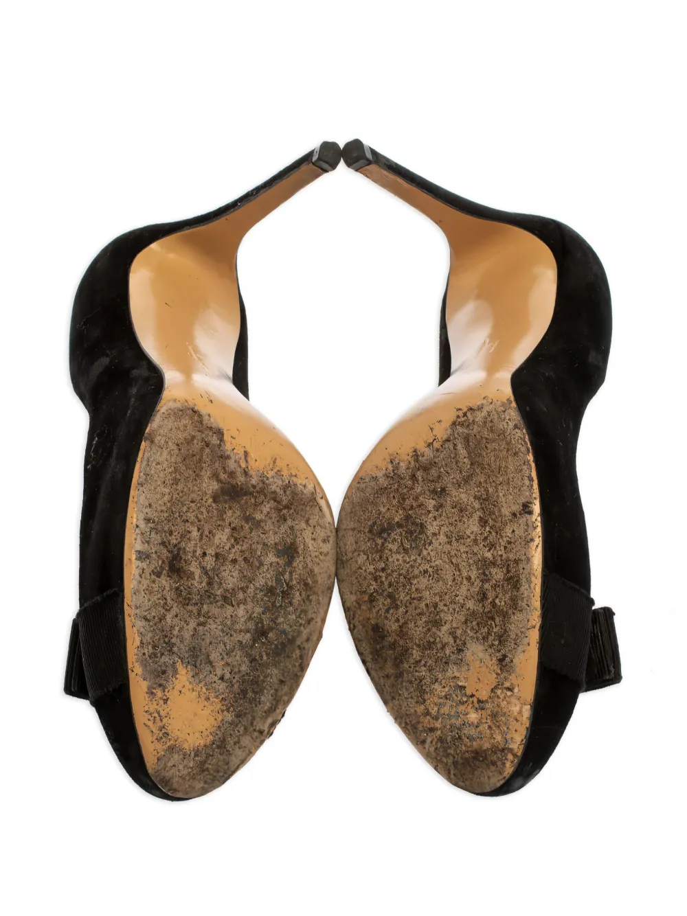 Pre-owned Ferragamo Suede Bow Pumps In Black