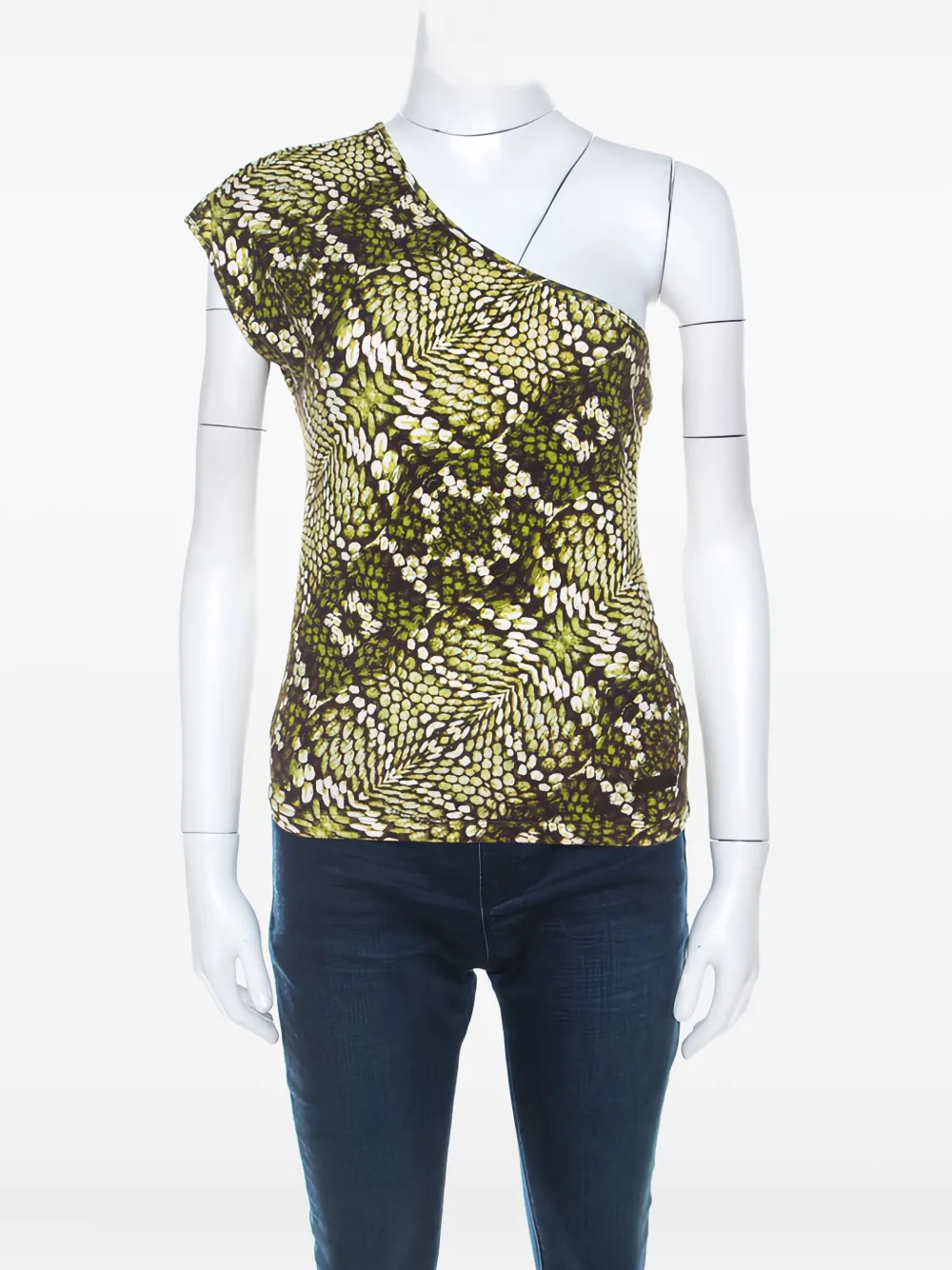 Just Cavalli Vintage Pre-owned one-shoulder snake-print top - グリーン Just Cavalli Vintage Pre-owned one-shoulder snake-print top - グリーン