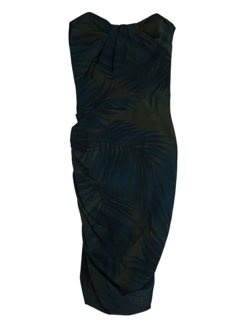 Lanvin Pre-Owned 2016 leaf-print ruched midi dress