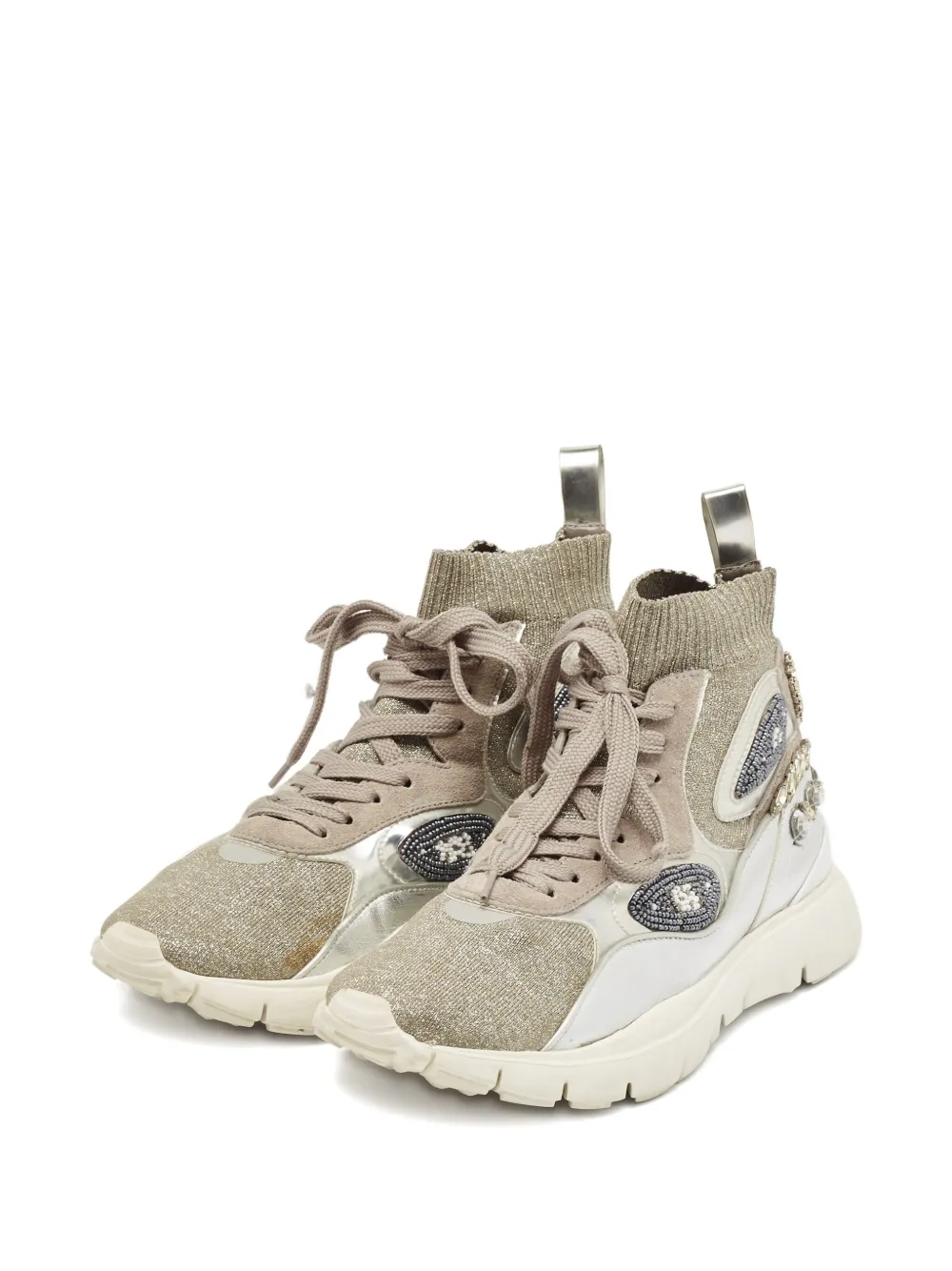 Valentino Garavani Pre-Owned 2024 gebreide sneakers verfraaid met kristallen - Goud