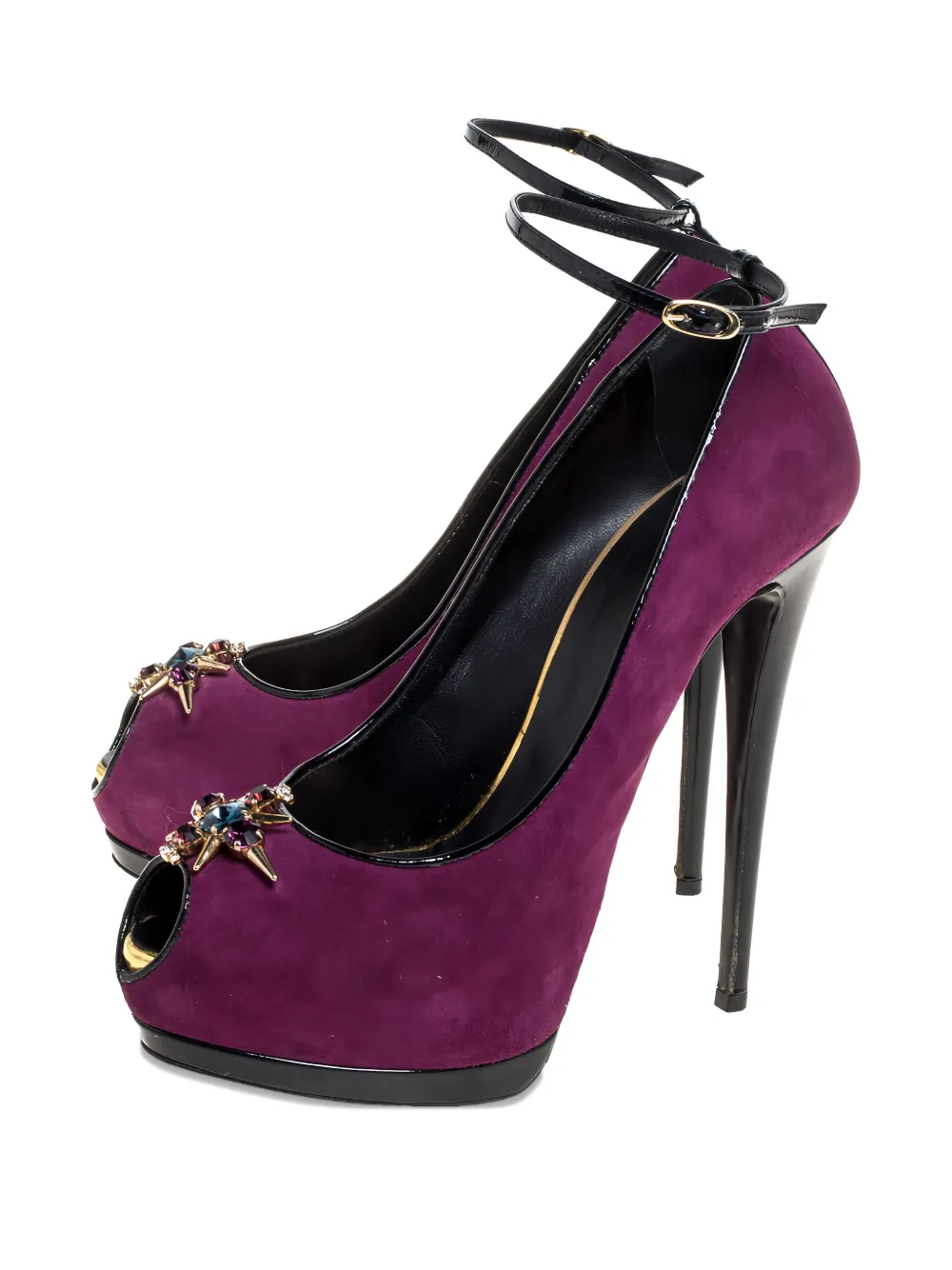 Giuseppe Zanotti Vintage 155 mm pumps verfraaid met kristallen en open neus - Paars