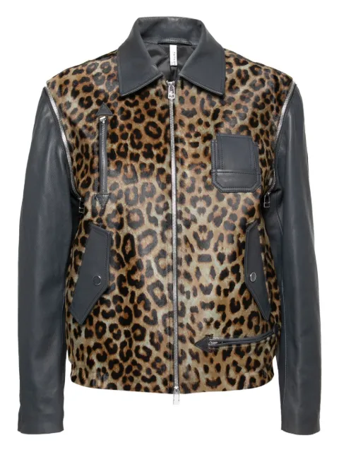Faith Connexion Moto leopard-panel leather jacket