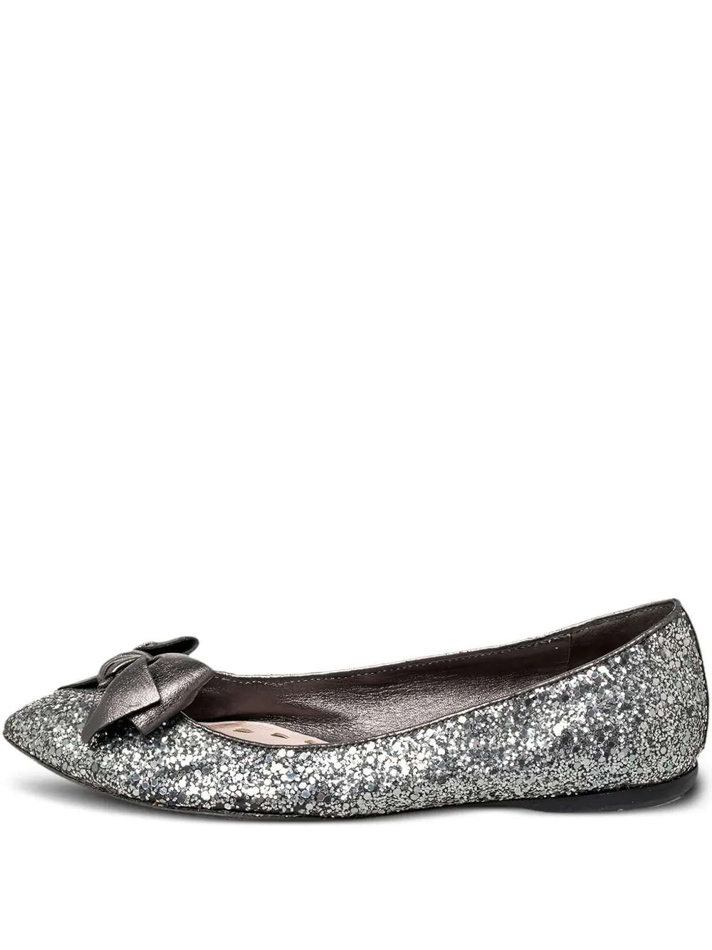 Miu Miu Pre-Owned bow-detail glitter ballet flats - Grigio