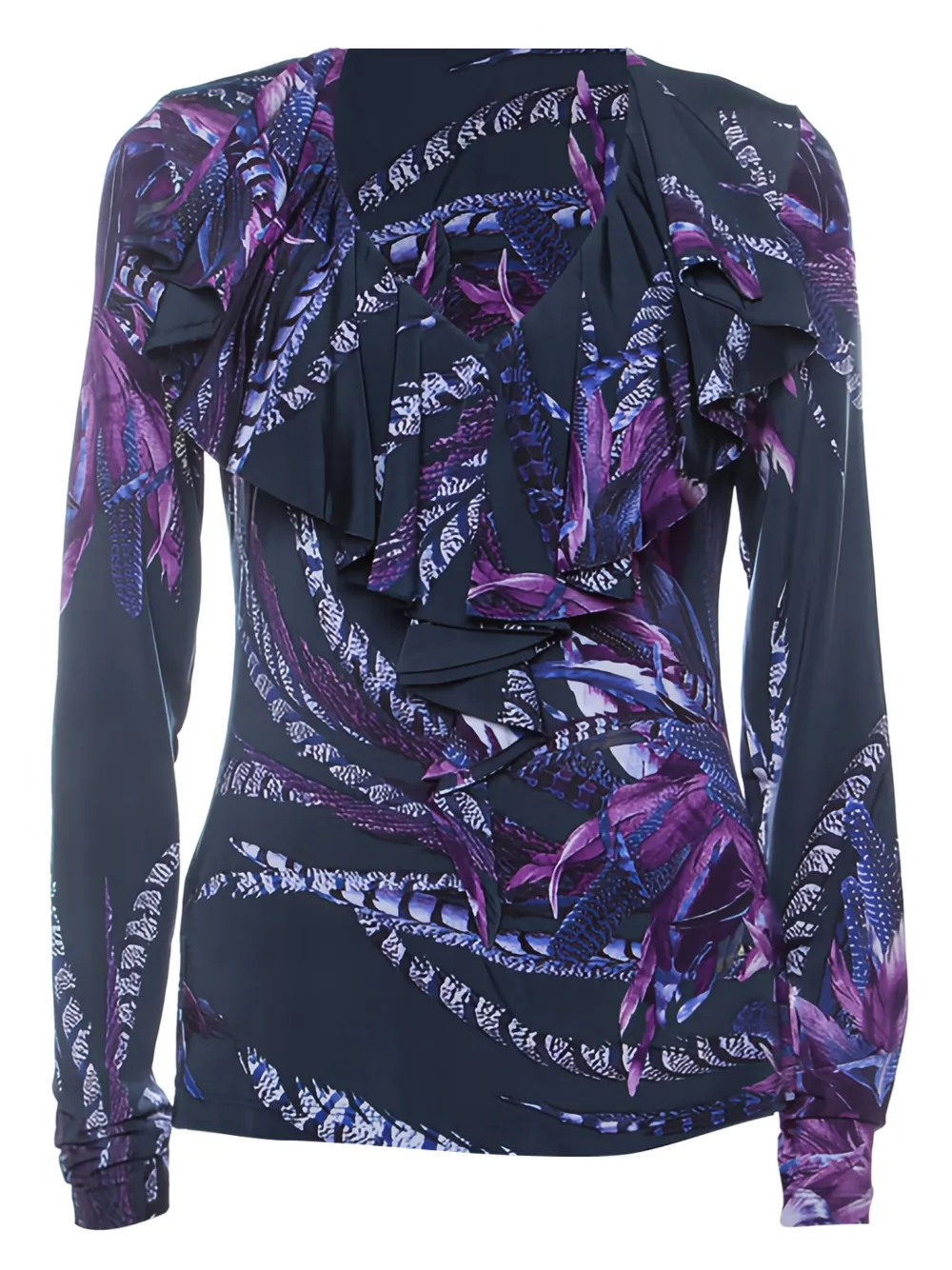 Just Cavalli Vintage プレオウンド ラッフル トップ - ブルー Just Cavalli Vintage プレオウンド ラッフル トップ - ブルー