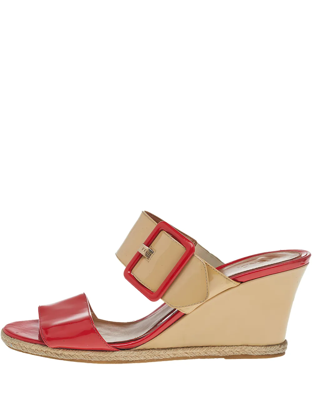 Pre-owned Fendi 75mm Patent Leather Wedge Sandals
