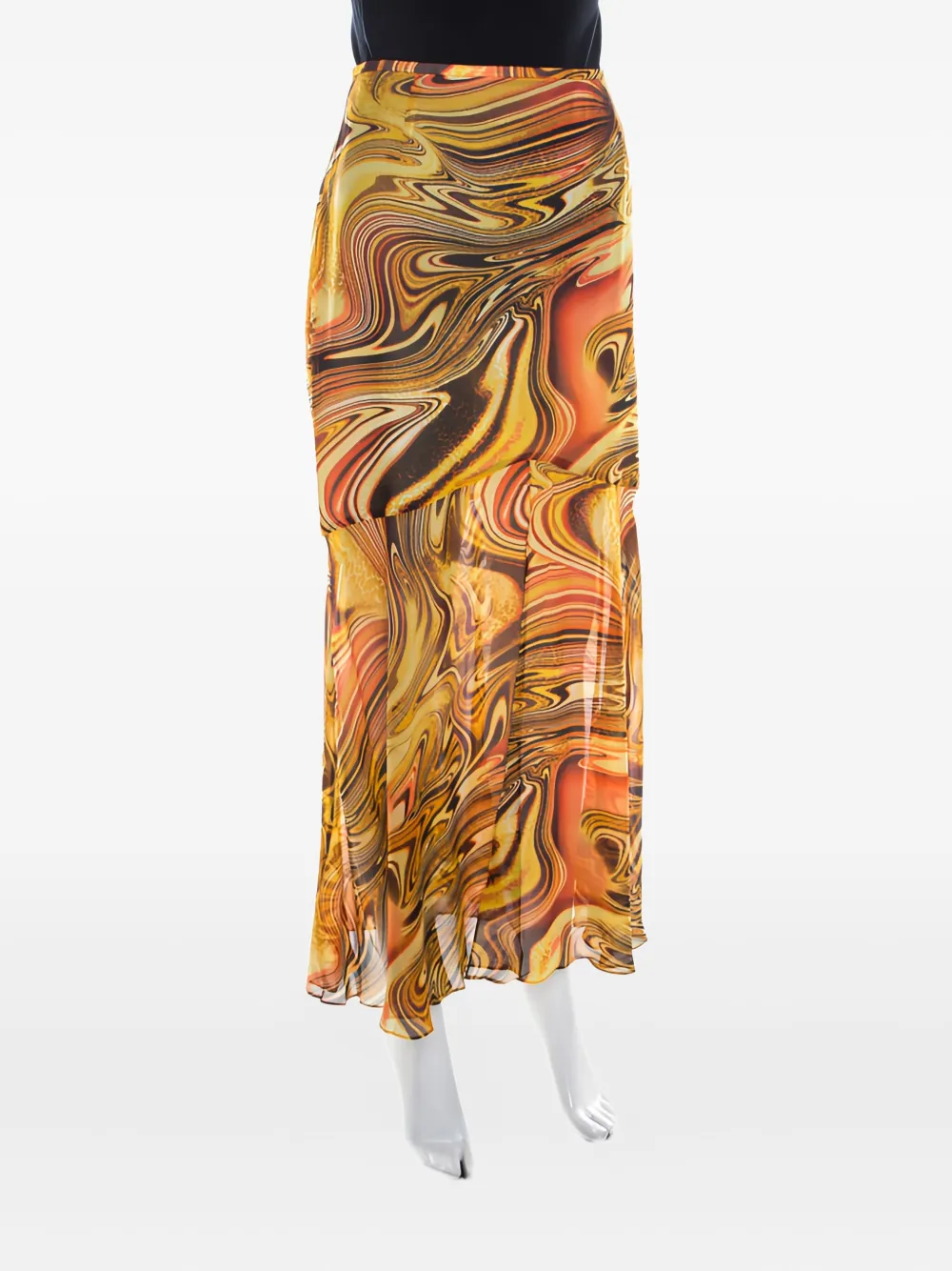 Pre-owned Escada 2024 Swirl-print Silk Skirt In Yellow