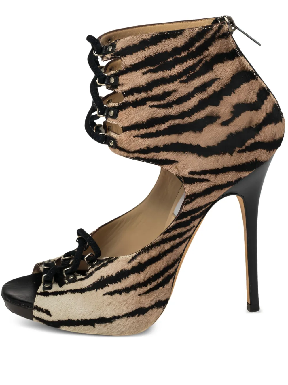 Pre-owned Jimmy Choo 130mm Tiger-print Lace-up Sandals