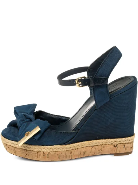 Tory Burch 115mm pre-owned bow-detail wedge sandals