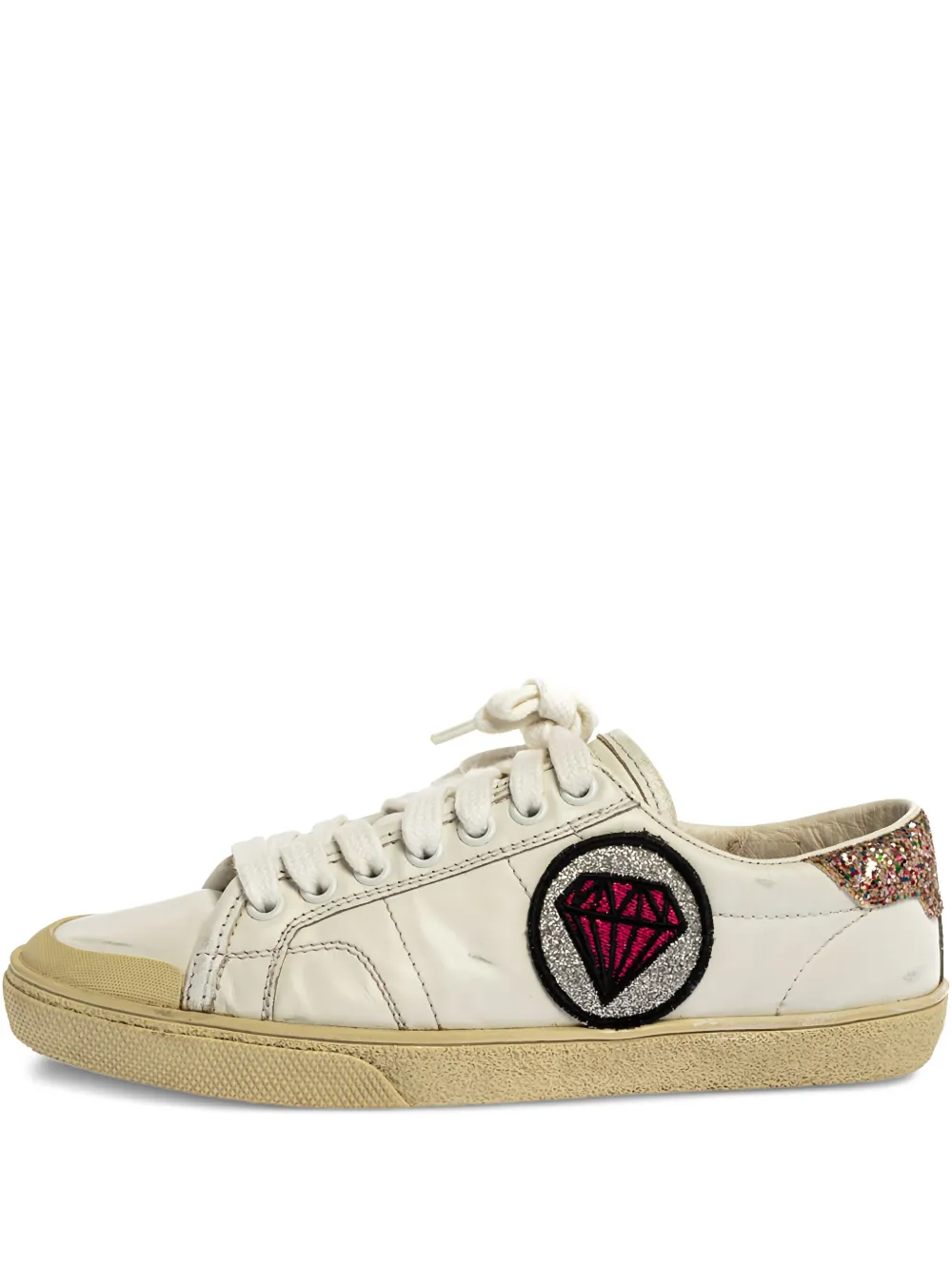 Pre-owned Saint Laurent Court Sl Diamond-embellished Low-top Sneakers