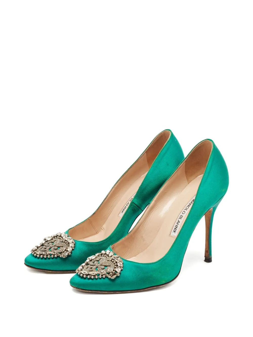 Manolo Blahnik Pumps verfraaid met edelstenen - Groen