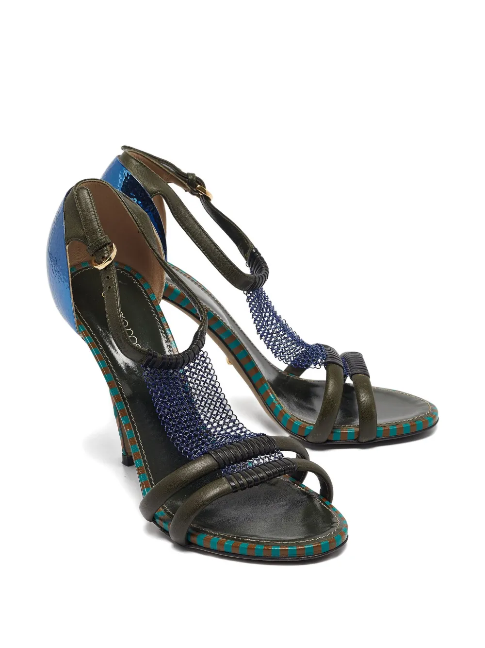 Pre-owned Sergio Rossi Vintage Mesh T-strap Sandals In Green
