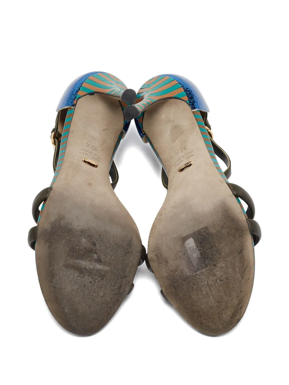 Pre-owned Sergio Rossi Vintage Mesh T-strap Sandals In Green