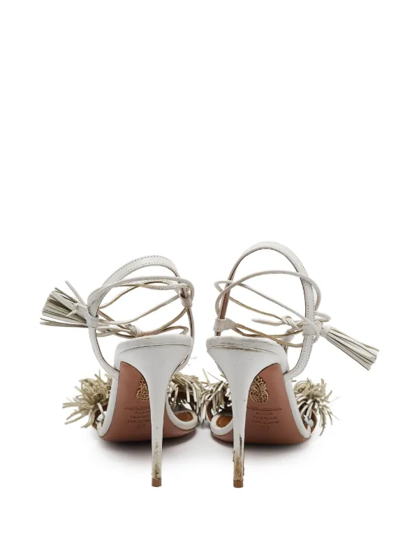 Aquazzura 110mm Wild Thing Tassel Fringe Sandals | White