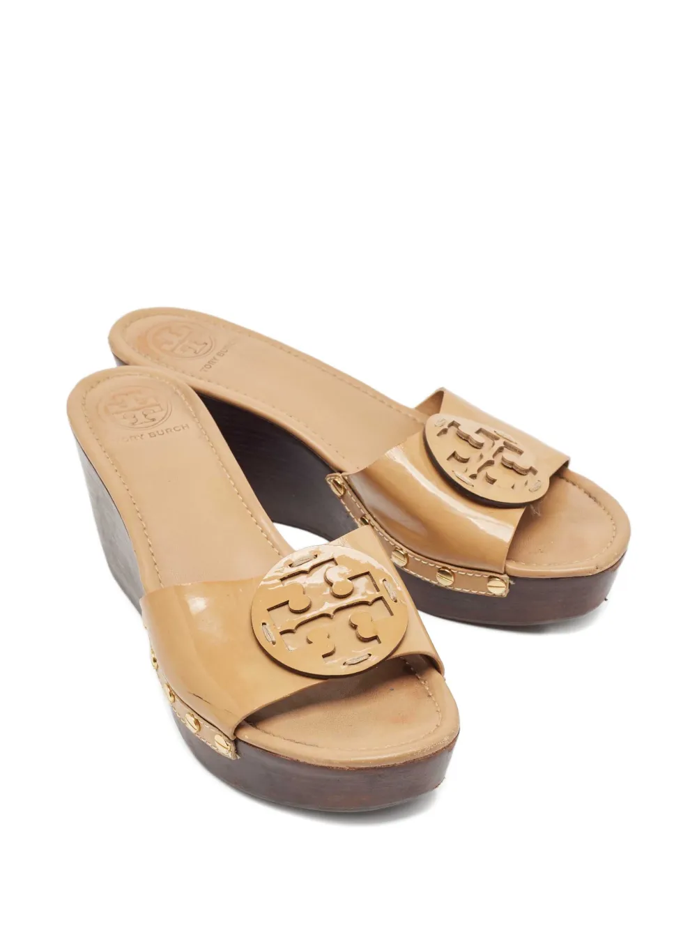 Tory Burch Pre-owned lakleren sandalen met sleehak - Bruin