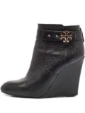 Tory Burch 2023 pre-owned 115mm wedged zipper ankle boots - Black