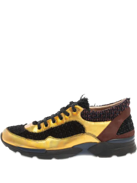 CHANEL Pre-Owned tweed metallic leather sneakers