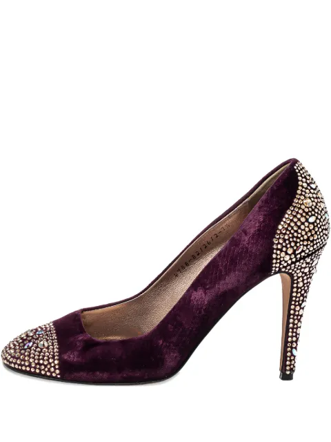 Gina pre-owned 110mm crystal-embellished velvet pumps
