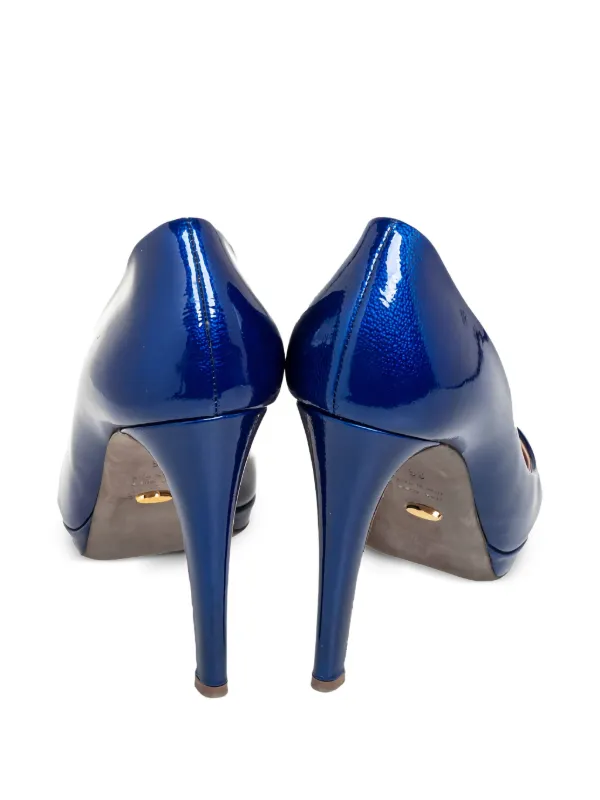 Sergio Rossi vintageビジューサンダル ブルーメタリックヒール Sergio Rossi Vintage エナメルレザーピープトゥパンプス | ブルー