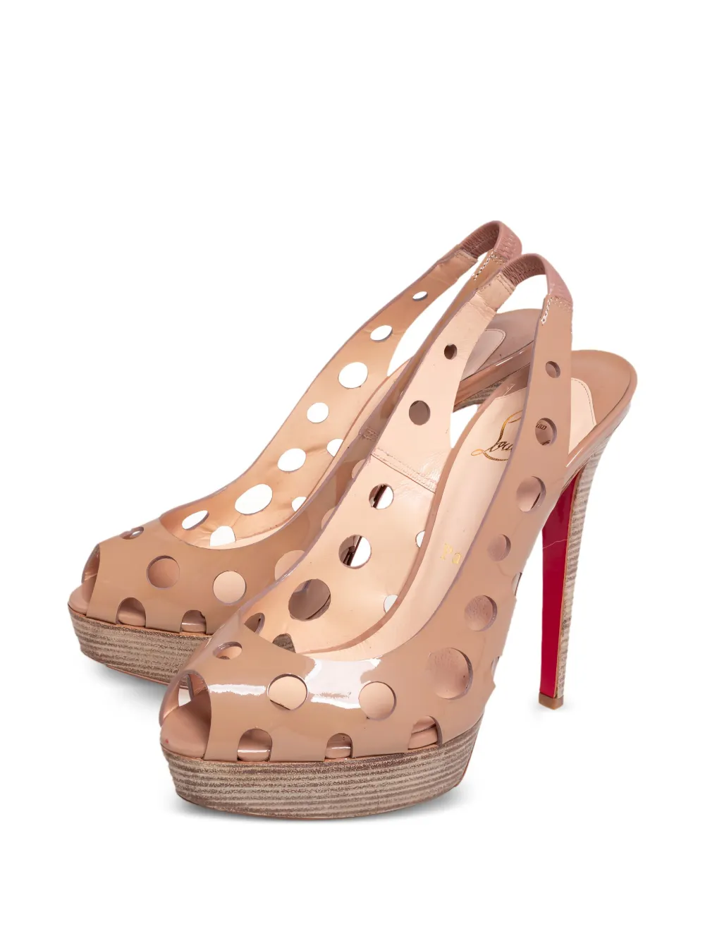 Christian Louboutin Pre-Owned 130 mm geperforeerde pumps met open neus - Beige
