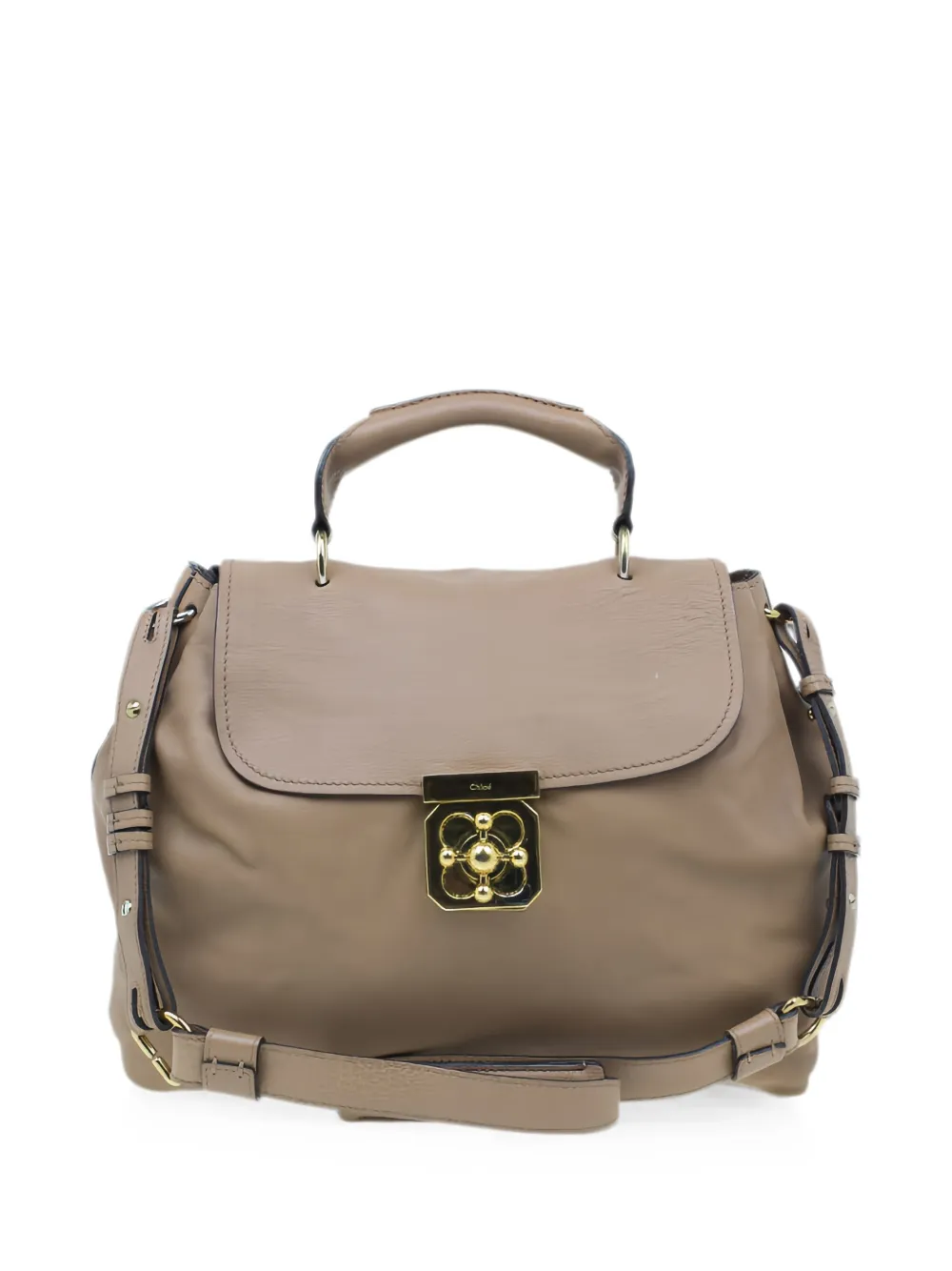 Pre-owned Chloé Elsie Leather Top Handle Satchel Bag In Neutral