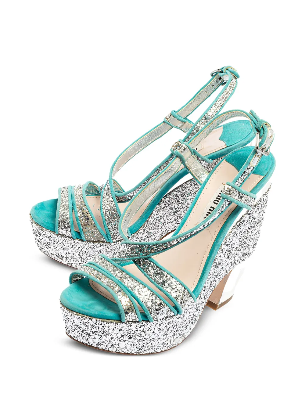 Miu Miu Pre-Owned Suède sandalen met glitter - Blauw