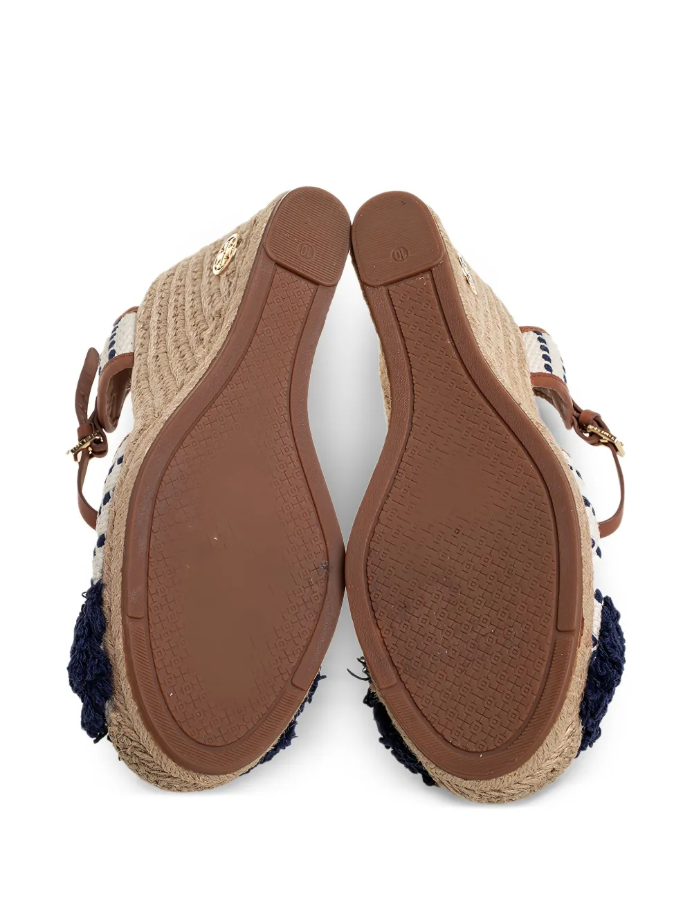 Pre-owned Tory Burch  120mm Pompom-detail Wedge-heel Espadrilles In Neutral