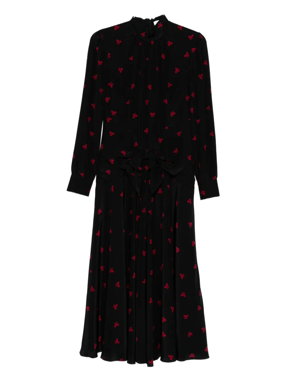Alessandra Rich Bow-print Silk Dress In Black