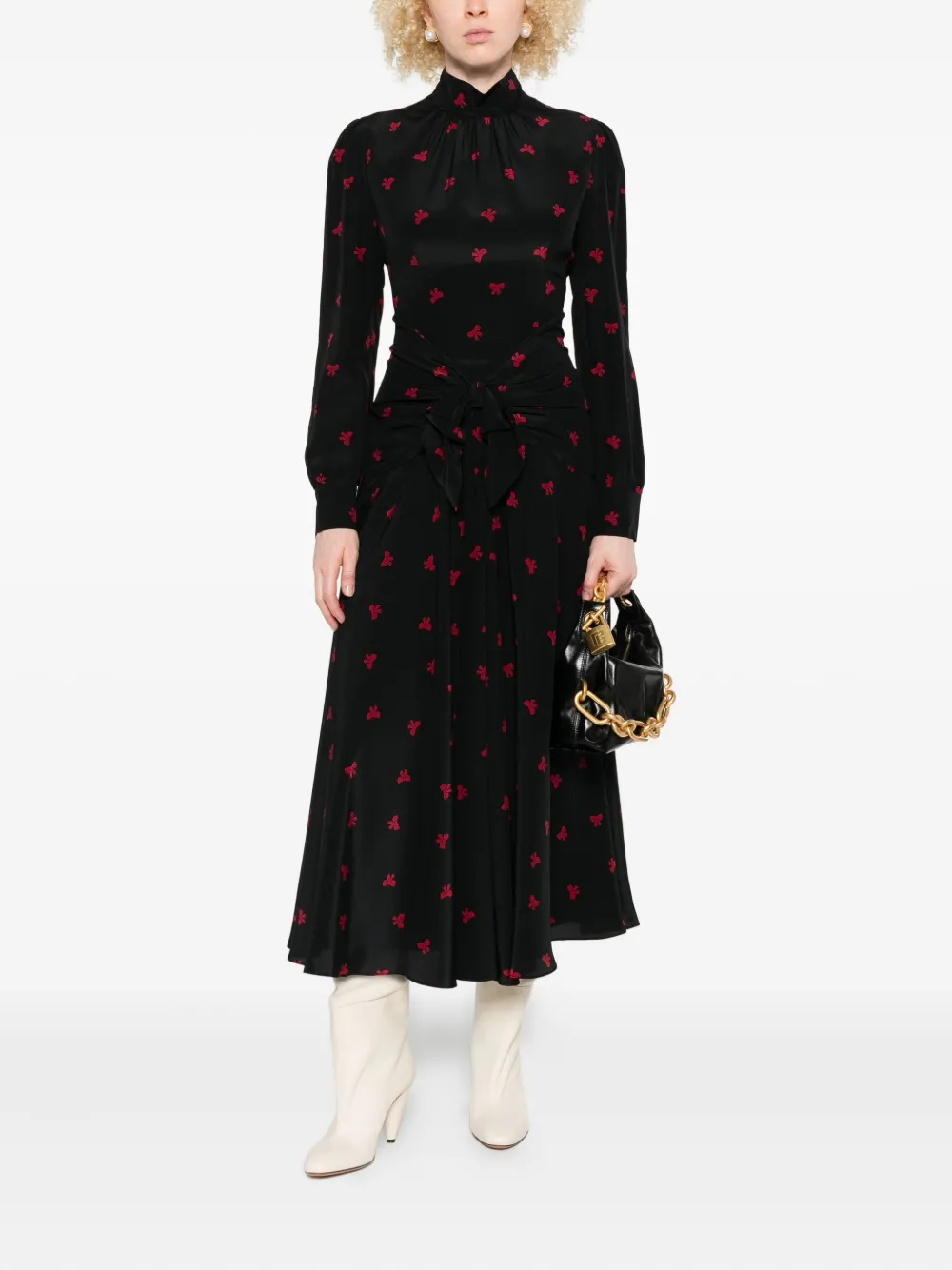 Alessandra Rich bow-print silk dress Zwart