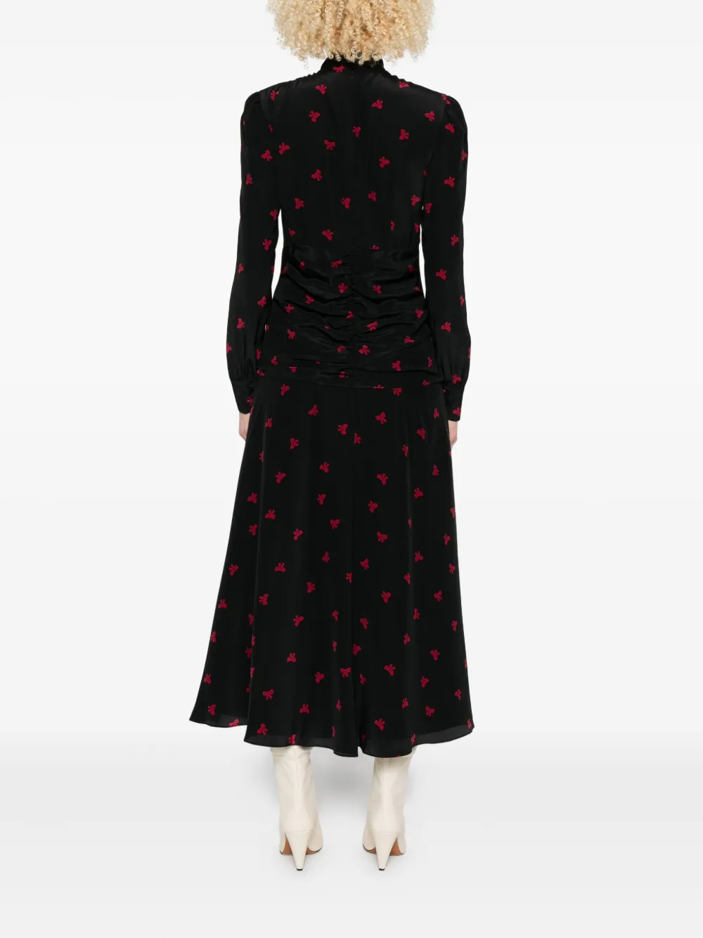 Alessandra Rich bow-print silk dress Zwart