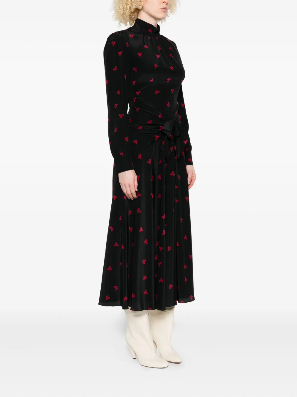 Alessandra Rich bow-print silk dress Zwart