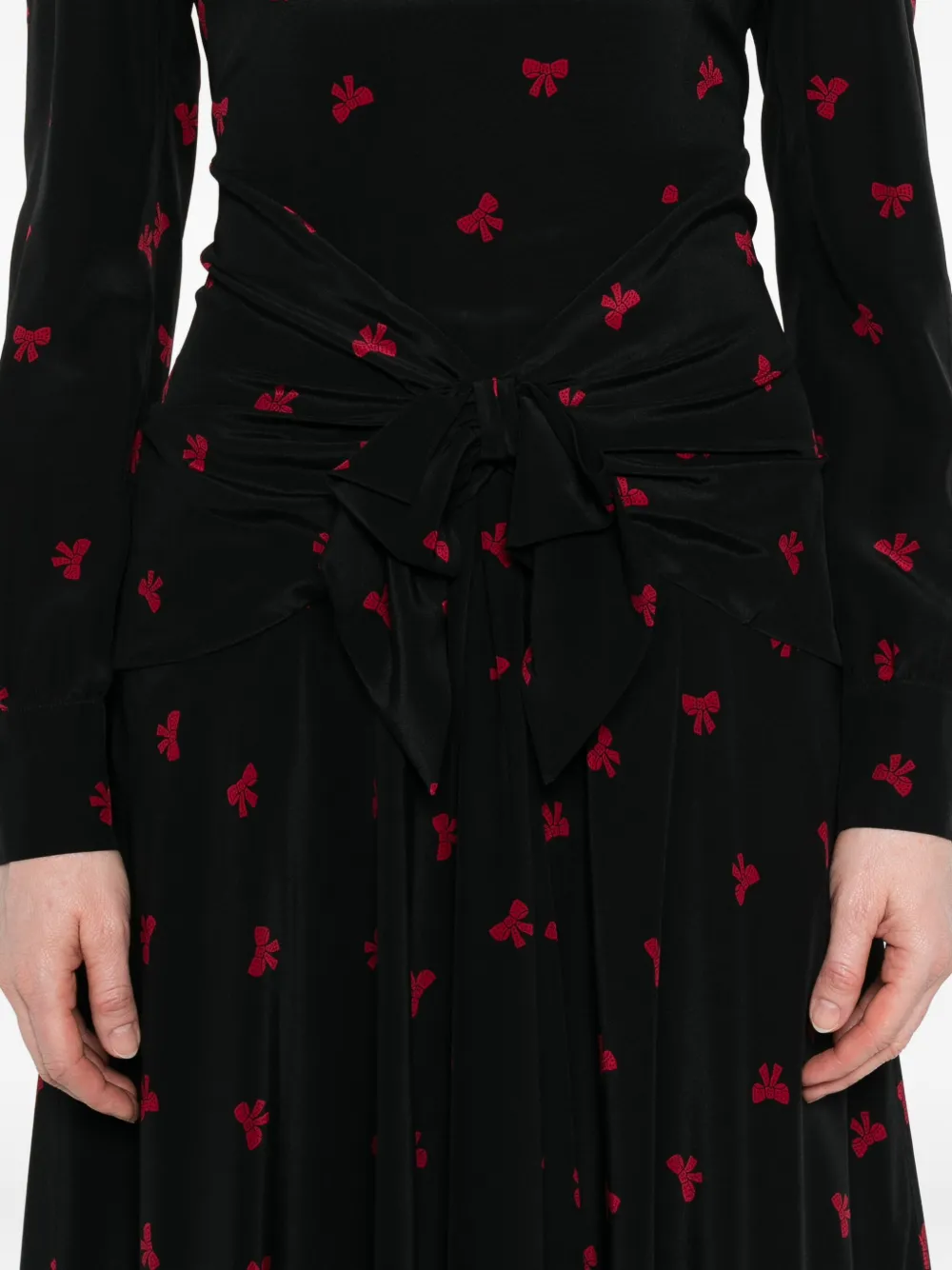 Alessandra Rich bow-print silk dress Zwart