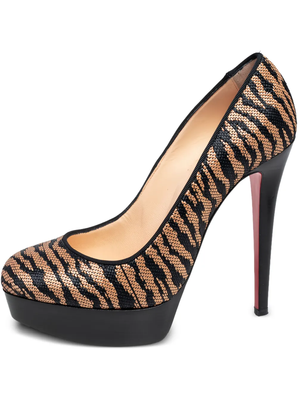Pre-owned Christian Louboutin Bianca Panama Tiger Weave Platform Pumps