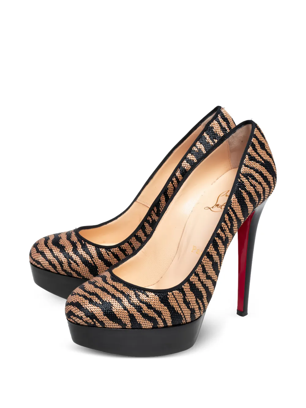 Christian Louboutin Pre-Owned Bianca Panama Tiger Weave pumps met plateauzool - Beige