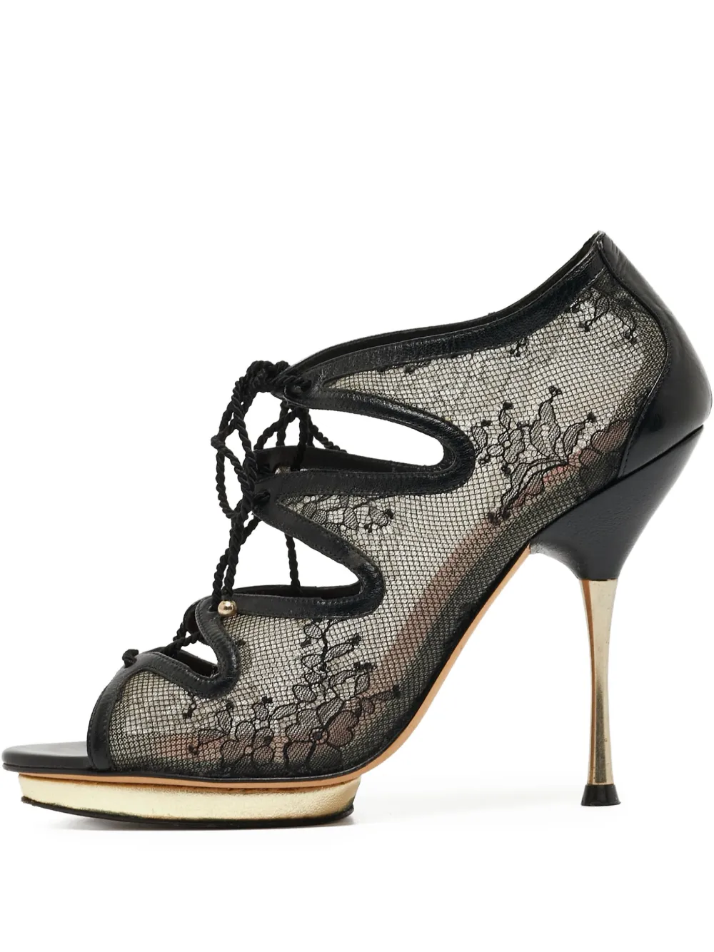 Carolina Herrera Vintage pre-owned 110mm lace-up mesh sandals | Black | Image 1
