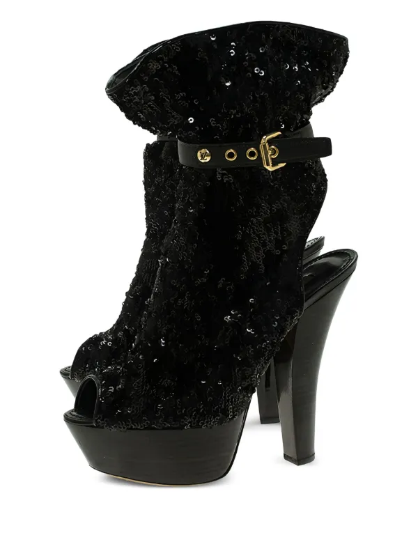 Louis Vuitton Pre-Owned 140mm sequin-embellished peep-toe Boots