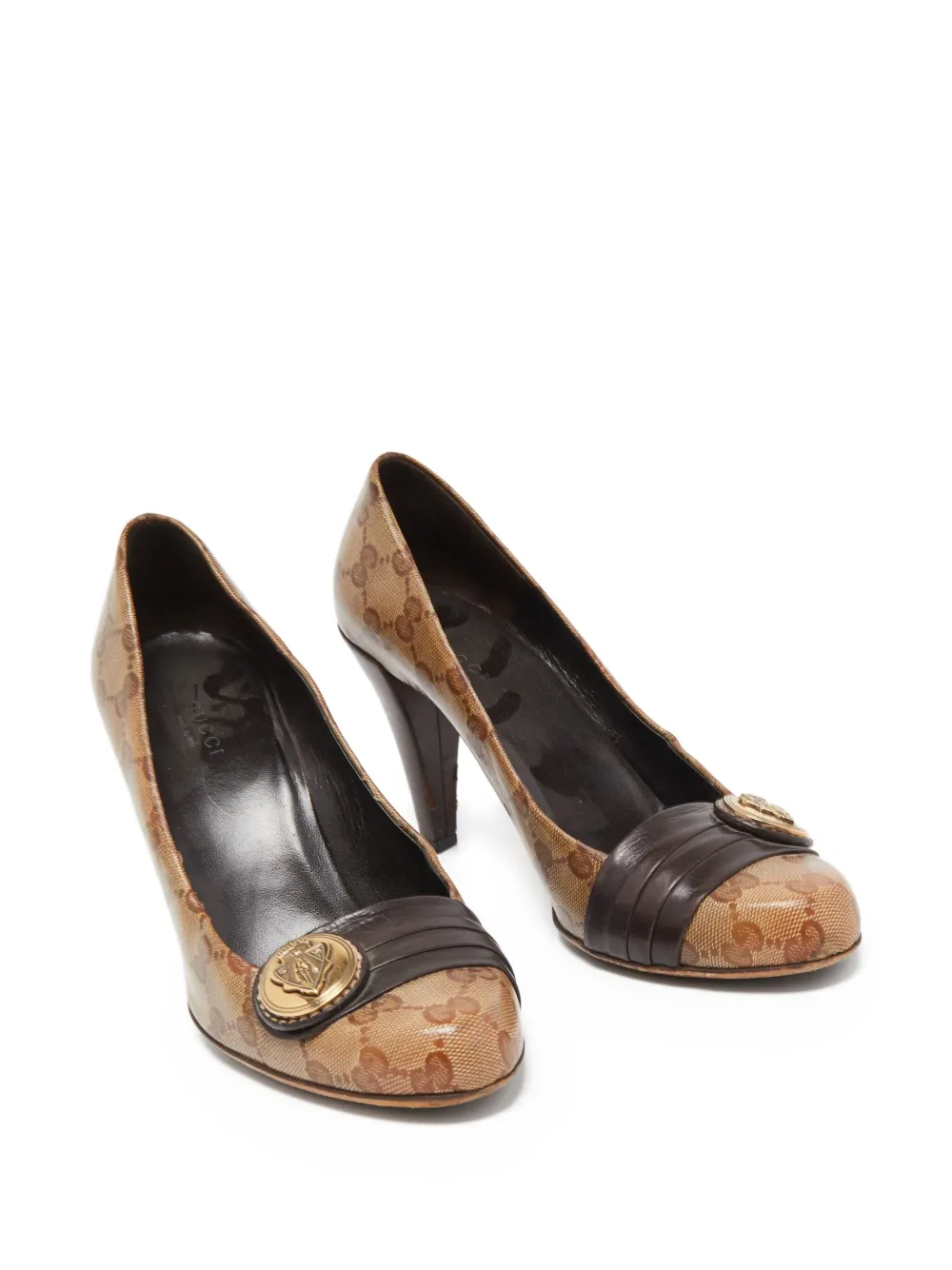 Gucci Pre-Owned 100 mm pumps met logo-reliëf - Bruin