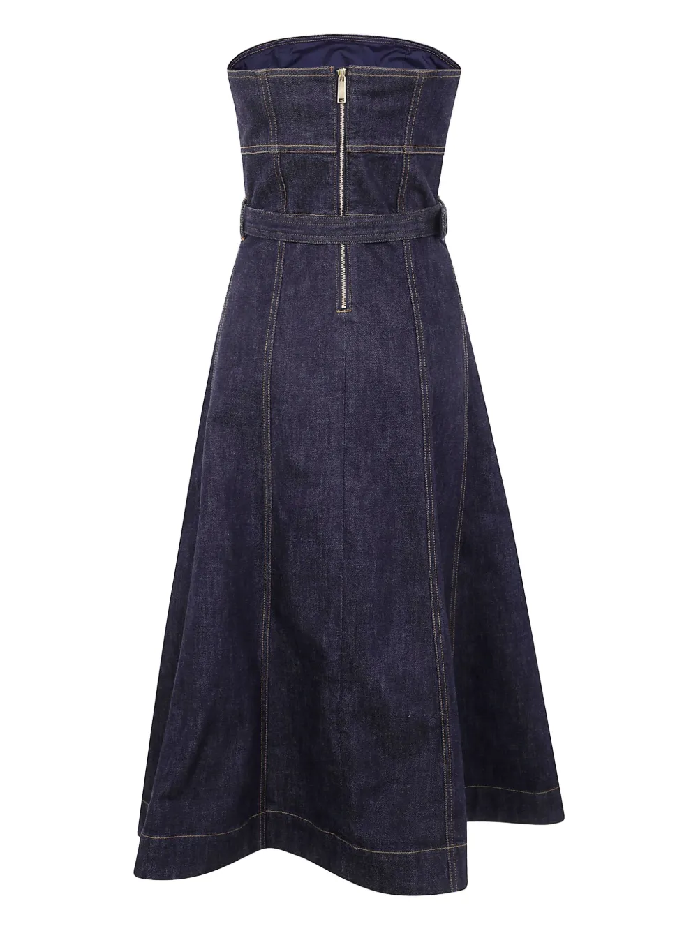 Self-Portrait Strapless denim midi-jurk met ceintuur Blauw