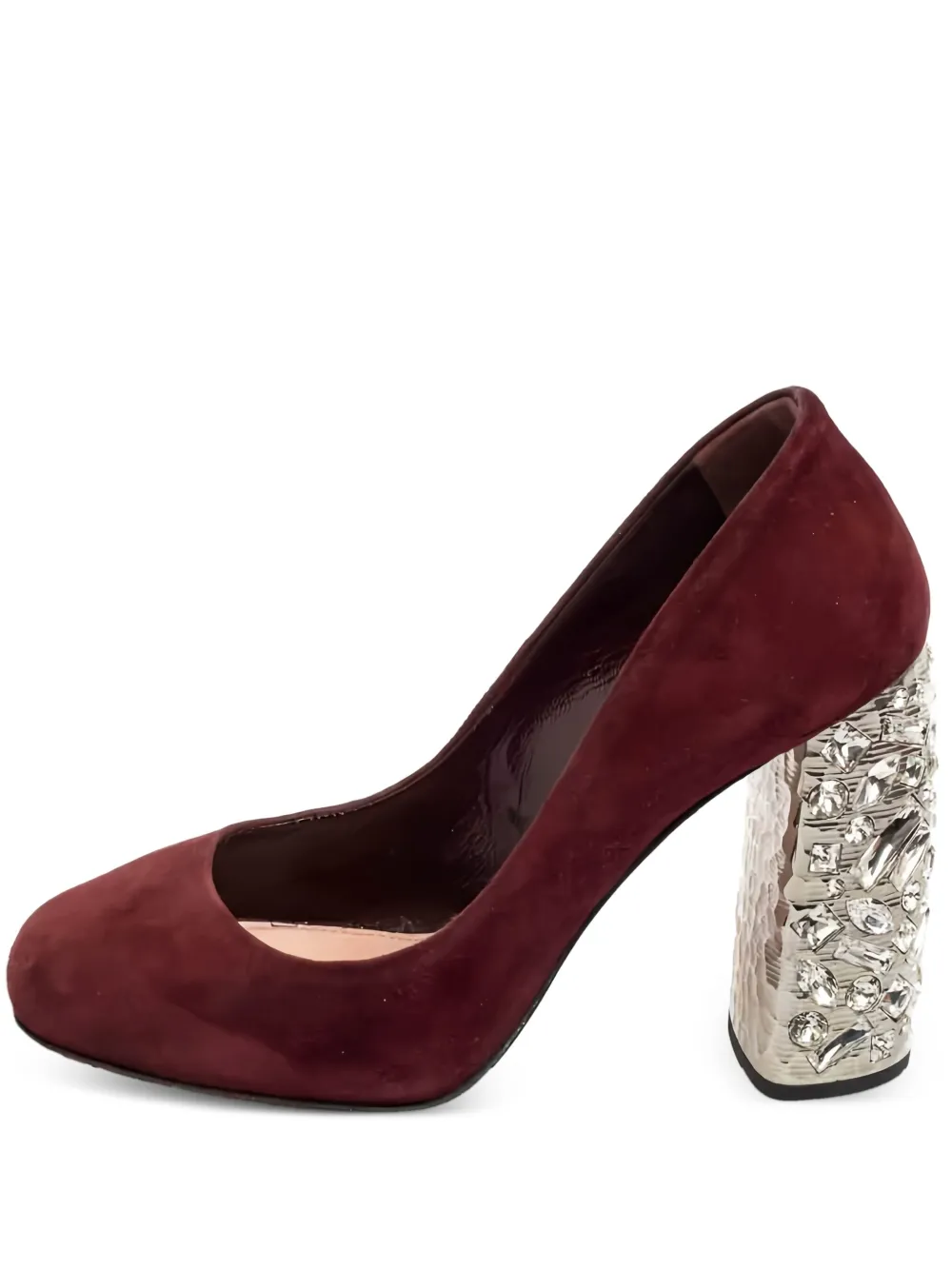 Miu Miu Pre-Owned 100mm embellished block-heel suede pumps | Red | Image 1