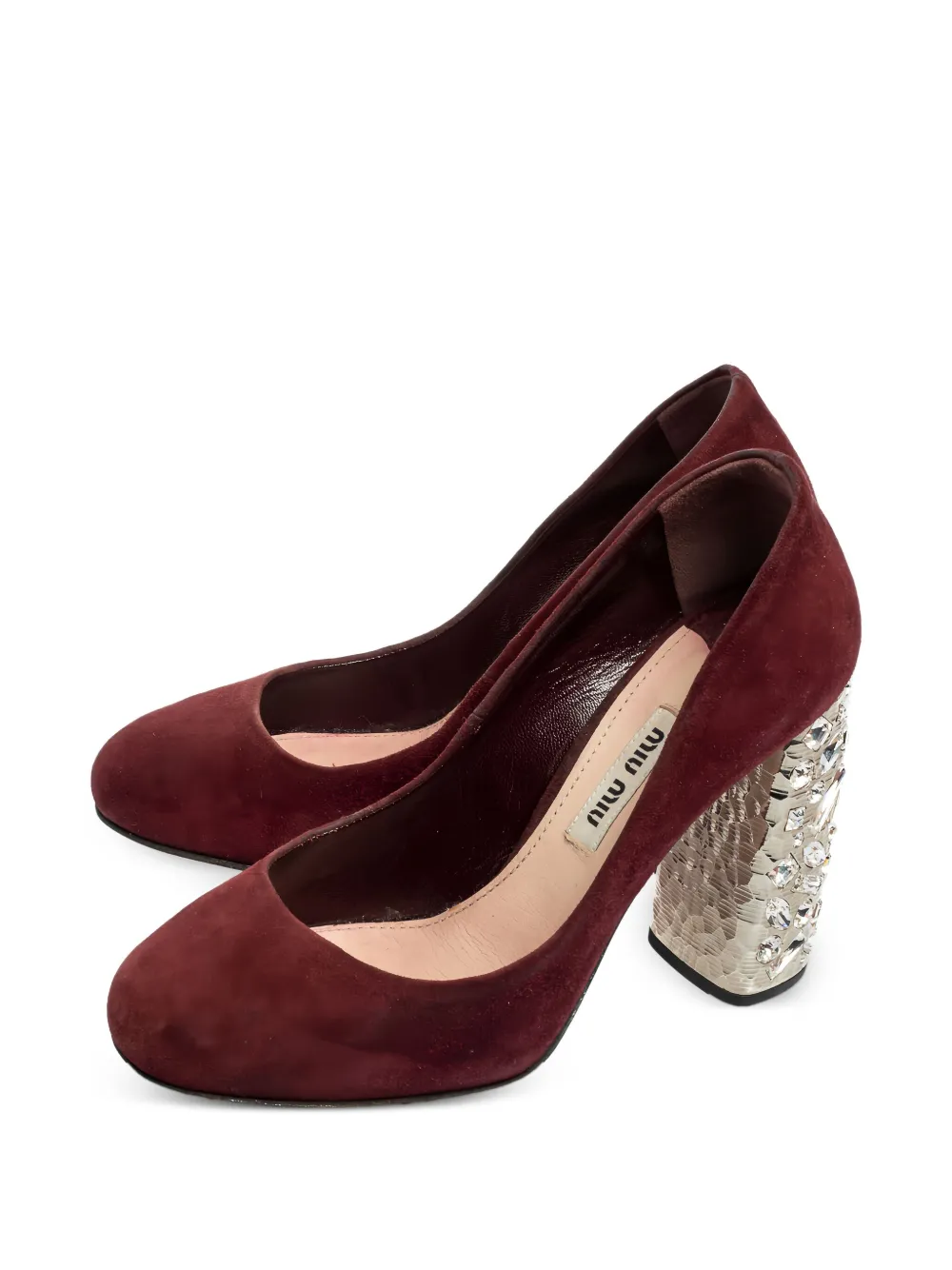 Miu Miu Pre-Owned 100mm embellished block-heel suede pumps | Image 2