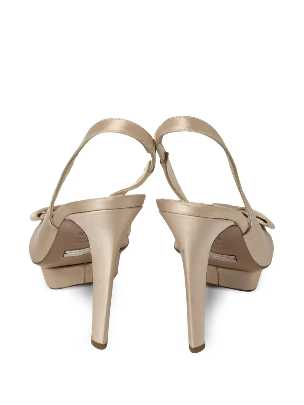 Sergio Rossi Vintage Pre-owned 120 mm satijnen slingback sandalen met strik - Beige