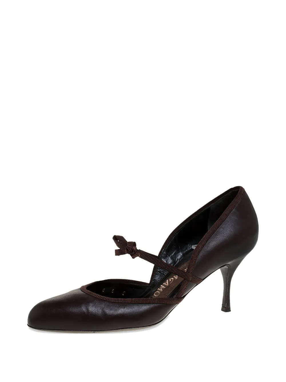 Ferragamo Pre-Owned 70 mm leren pumps met strik - Bruin