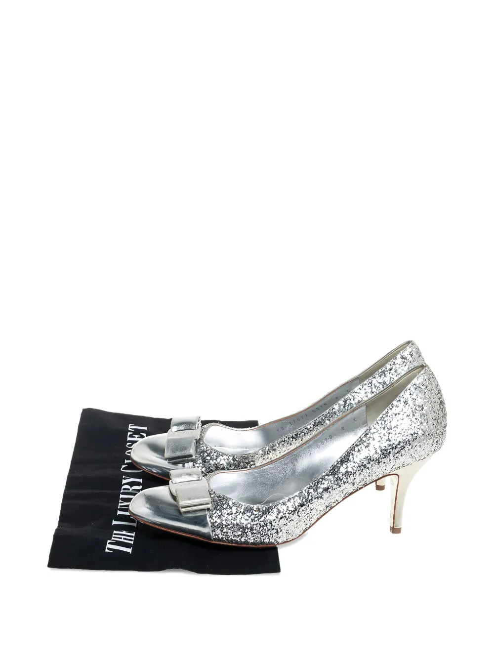 Ferragamo Pre-Owned 95mm Carla glitter bow pumps | Image 2